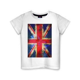 Детская футболка хлопок с принтом Флаг Британии в цветах в Белгороде, 100% хлопок | круглый вырез горловины, полуприлегающий силуэт, длина до линии бедер | англия | британский флаг | великобритания | флаг великобритании