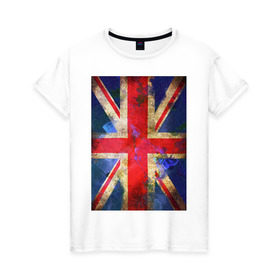 Женская футболка хлопок с принтом Флаг Британии в цветах в Белгороде, 100% хлопок | прямой крой, круглый вырез горловины, длина до линии бедер, слегка спущенное плечо | англия | британский флаг | великобритания | флаг великобритании