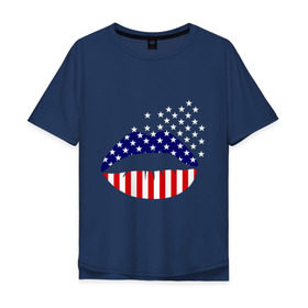 Мужская футболка хлопок Oversize с принтом Американские губы в Белгороде, 100% хлопок | свободный крой, круглый ворот, “спинка” длиннее передней части | Тематика изображения на принте: американский флаг | губы | флаг америки | флаг сша