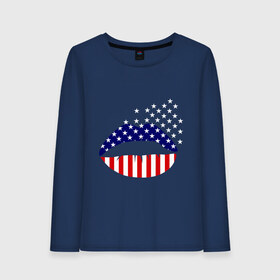Женский лонгслив хлопок с принтом Американские губы в Белгороде, 100% хлопок |  | американский флаг | губы | флаг америки | флаг сша