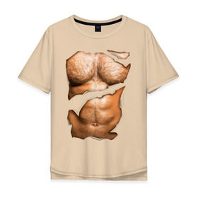 Мужская футболка хлопок Oversize с принтом Мужской пресс в Белгороде, 100% хлопок | свободный крой, круглый ворот, “спинка” длиннее передней части | body | волосатая грудь | волосатое тело | мужское тело | тело | торс