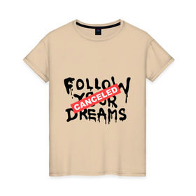 Женская футболка хлопок с принтом Follow your Dreams в Белгороде, 100% хлопок | прямой крой, круглый вырез горловины, длина до линии бедер, слегка спущенное плечо | banksy | dreams | follow your | follow your dreams | бенкси | бэнкси | графити | граффити | мечты | следовать вашей мечты | стрит арт | стритарт