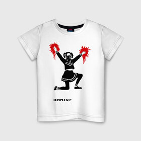 Детская футболка хлопок с принтом Чирлидерша в Белгороде, 100% хлопок | круглый вырез горловины, полуприлегающий силуэт, длина до линии бедер | banksy | бенкси | бэнкси | графити | граффити | стрит арт | стритарт | чирлидерша