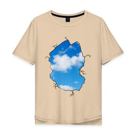 Мужская футболка хлопок Oversize с принтом Небо. Бэнкси в Белгороде, 100% хлопок | свободный крой, круглый ворот, “спинка” длиннее передней части | Тематика изображения на принте: banksy | бенкси | бэнкси | графити | граффити | небо | облака | облако | стрит арт | стритарт