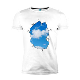 Мужская футболка премиум с принтом Небо. Бэнкси в Белгороде, 92% хлопок, 8% лайкра | приталенный силуэт, круглый вырез ворота, длина до линии бедра, короткий рукав | Тематика изображения на принте: banksy | бенкси | бэнкси | графити | граффити | небо | облака | облако | стрит арт | стритарт