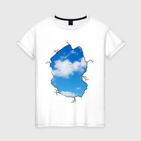 Женская футболка хлопок с принтом Небо. Бэнкси в Белгороде, 100% хлопок | прямой крой, круглый вырез горловины, длина до линии бедер, слегка спущенное плечо | banksy | бенкси | бэнкси | графити | граффити | небо | облака | облако | стрит арт | стритарт