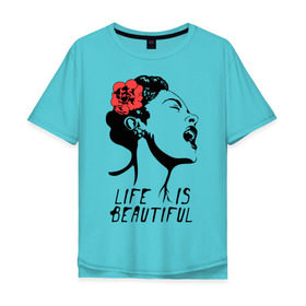 Мужская футболка хлопок Oversize с принтом Life is beautiful в Белгороде, 100% хлопок | свободный крой, круглый ворот, “спинка” длиннее передней части | banksy | бенкси | бэнкси | графити | граффити | жизнь прекрасна | стрит арт | стритарт