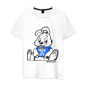Мужская футболка хлопок с принтом Кролик Бэнкси в Белгороде, 100% хлопок | прямой крой, круглый вырез горловины, длина до линии бедер, слегка спущенное плечо. | banksy | бенкси | бэнкси | графити | граффити | кролик | плющевый кролик | стрит арт | стритарт