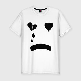Мужская футболка премиум с принтом Sad smile в Белгороде, 92% хлопок, 8% лайкра | приталенный силуэт, круглый вырез ворота, длина до линии бедра, короткий рукав | Тематика изображения на принте: smile | грустный смайлик | сердце | смайл | смайлик