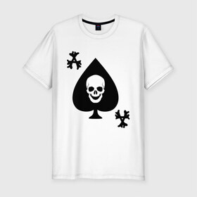 Мужская футболка премиум с принтом Skull card в Белгороде, 92% хлопок, 8% лайкра | приталенный силуэт, круглый вырез ворота, длина до линии бедра, короткий рукав | карты | кости | пики | пиковый туз | череп | черепа