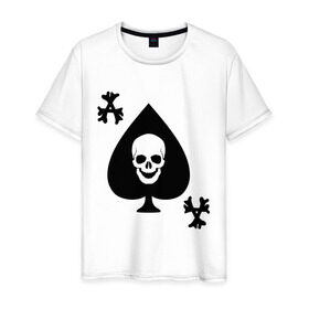 Мужская футболка хлопок с принтом Skull card в Белгороде, 100% хлопок | прямой крой, круглый вырез горловины, длина до линии бедер, слегка спущенное плечо. | карты | кости | пики | пиковый туз | череп | черепа