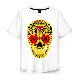 Мужская футболка хлопок Oversize с принтом Flower Skull в Белгороде, 100% хлопок | свободный крой, круглый ворот, “спинка” длиннее передней части | Тематика изображения на принте: skull | цветочный орнамент | цветы | череп | черепа