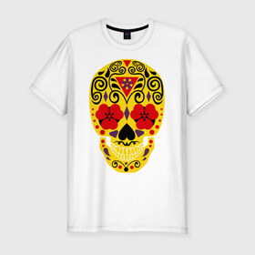 Мужская футболка премиум с принтом Flower Skull в Белгороде, 92% хлопок, 8% лайкра | приталенный силуэт, круглый вырез ворота, длина до линии бедра, короткий рукав | Тематика изображения на принте: skull | цветочный орнамент | цветы | череп | черепа