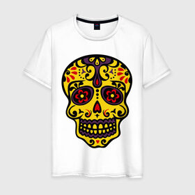 Мужская футболка хлопок с принтом Mexican Skull в Белгороде, 100% хлопок | прямой крой, круглый вырез горловины, длина до линии бедер, слегка спущенное плечо. | skull | латиноамериканский череп | латинос | череп | черепа