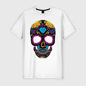 Мужская футболка премиум с принтом Skull mexica в Белгороде, 92% хлопок, 8% лайкра | приталенный силуэт, круглый вырез ворота, длина до линии бедра, короткий рукав | skull | мексика | мексиканский череп | череп | черепа