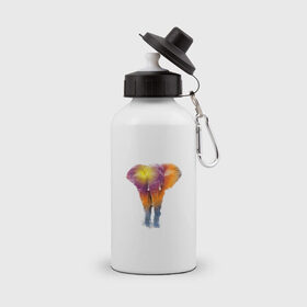 Бутылка спортивная с принтом Слон watercolor в Белгороде, металл | емкость — 500 мл, в комплекте две пластиковые крышки и карабин для крепления | слон