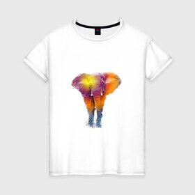 Женская футболка хлопок с принтом Слон watercolor в Белгороде, 100% хлопок | прямой крой, круглый вырез горловины, длина до линии бедер, слегка спущенное плечо | слон