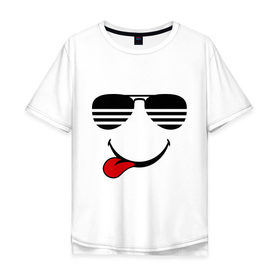 Мужская футболка хлопок Oversize с принтом Мы на позитиве (язык слева) в Белгороде, 100% хлопок | свободный крой, круглый ворот, “спинка” длиннее передней части | Тематика изображения на принте: smile | очки | парные | позитив | смайл