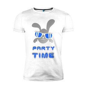 Мужская футболка премиум с принтом It `s party time в Белгороде, 92% хлопок, 8% лайкра | приталенный силуэт, круглый вырез ворота, длина до линии бедра, короткий рукав | вечеринка | зайчик | заяц | клубные | очки | тусовка