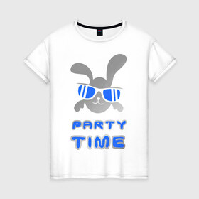 Женская футболка хлопок с принтом It `s party time в Белгороде, 100% хлопок | прямой крой, круглый вырез горловины, длина до линии бедер, слегка спущенное плечо | вечеринка | зайчик | заяц | клубные | очки | тусовка