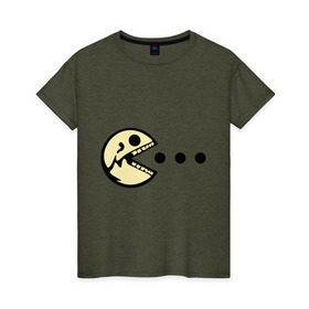 Женская футболка хлопок с принтом dead pacman в Белгороде, 100% хлопок | прямой крой, круглый вырез горловины, длина до линии бедер, слегка спущенное плечо | игры | мертвый пакман | пакман | череп