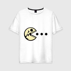 Женская футболка хлопок Oversize с принтом dead pacman в Белгороде, 100% хлопок | свободный крой, круглый ворот, спущенный рукав, длина до линии бедер
 | игры | мертвый пакман | пакман | череп