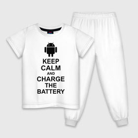 Детская пижама хлопок с принтом Keep calm and charge the battery (android) в Белгороде, 100% хлопок |  брюки и футболка прямого кроя, без карманов, на брюках мягкая резинка на поясе и по низу штанин
 | 