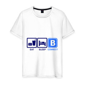 Мужская футболка хлопок с принтом Eat, sleep, connect (еда, сон, vk) в Белгороде, 100% хлопок | прямой крой, круглый вырез горловины, длина до линии бедер, слегка спущенное плечо. | connect | eat | sleep | vk | в контакте | еда | контакт | сон