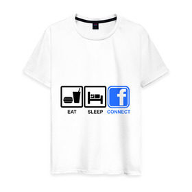 Мужская футболка хлопок с принтом Eat sleep facebook в Белгороде, 100% хлопок | прямой крой, круглый вырез горловины, длина до линии бедер, слегка спущенное плечо. | eat | eat sleep facebook | facebook | sleep | еда | сон | фейсбук | фэйсбук