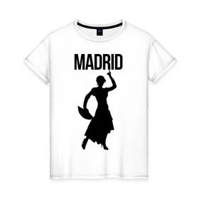 Женская футболка хлопок с принтом Madrid в Белгороде, 100% хлопок | прямой крой, круглый вырез горловины, длина до линии бедер, слегка спущенное плечо | madrid | города | девушка madrid | девушка мадрид | мадрид
