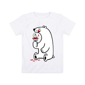 Детская футболка хлопок с принтом Белый медведь ест эскимоса в Белгороде, 100% хлопок | круглый вырез горловины, полуприлегающий силуэт, длина до линии бедер | Тематика изображения на принте: белый медведь | белый медведь ест эскимоса | медведь | эскимос мороженное