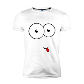 Мужская футболка премиум с принтом Смайлик показывает язык в Белгороде, 92% хлопок, 8% лайкра | приталенный силуэт, круглый вырез ворота, длина до линии бедра, короткий рукав | smile | высунутый язык | смайл | смайлик