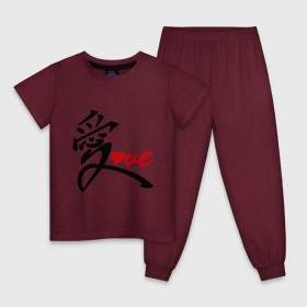 Детская пижама хлопок с принтом Китайский символ любви (love) в Белгороде, 100% хлопок |  брюки и футболка прямого кроя, без карманов, на брюках мягкая резинка на поясе и по низу штанин
 | love | иероглиф | любовь | символ любви