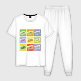 Мужская пижама хлопок с принтом Кассеты поп-арт в Белгороде, 100% хлопок | брюки и футболка прямого кроя, без карманов, на брюках мягкая резинка на поясе и по низу штанин
 | поп арт