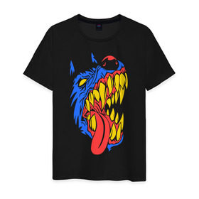 Мужская футболка хлопок с принтом Злая собака в Белгороде, 100% хлопок | прямой крой, круглый вырез горловины, длина до линии бедер, слегка спущенное плечо. | голова собаки | животные | клыки | собака