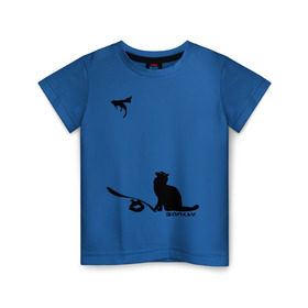 Детская футболка хлопок с принтом Cat and supermouse (Banksy) в Белгороде, 100% хлопок | круглый вырез горловины, полуприлегающий силуэт, длина до линии бедер | Тематика изображения на принте: бэнкси | граффити | киса | кот | котенок | котэ | кошка | мышка | супермышка