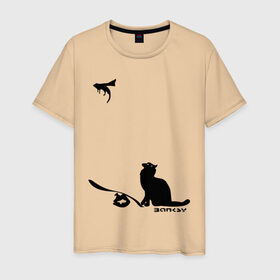 Мужская футболка хлопок с принтом Cat and supermouse (Banksy) в Белгороде, 100% хлопок | прямой крой, круглый вырез горловины, длина до линии бедер, слегка спущенное плечо. | Тематика изображения на принте: бэнкси | граффити | киса | кот | котенок | котэ | кошка | мышка | супермышка