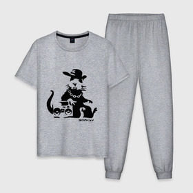 Мужская пижама хлопок с принтом Gangsta rat (Banksy) в Белгороде, 100% хлопок | брюки и футболка прямого кроя, без карманов, на брюках мягкая резинка на поясе и по низу штанин
 | бэнкси | гангстер | граффити | грызун | мышь | хомяк