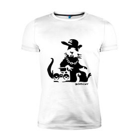 Мужская футболка премиум с принтом Gangsta rat (Banksy) в Белгороде, 92% хлопок, 8% лайкра | приталенный силуэт, круглый вырез ворота, длина до линии бедра, короткий рукав | бэнкси | гангстер | граффити | грызун | мышь | хомяк
