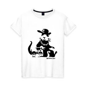 Женская футболка хлопок с принтом Gangsta rat (Banksy) в Белгороде, 100% хлопок | прямой крой, круглый вырез горловины, длина до линии бедер, слегка спущенное плечо | бэнкси | гангстер | граффити | грызун | мышь | хомяк