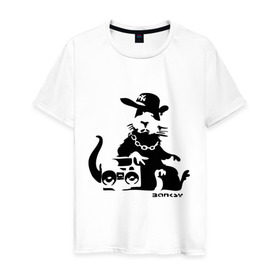Мужская футболка хлопок с принтом Gangsta rat (Banksy) в Белгороде, 100% хлопок | прямой крой, круглый вырез горловины, длина до линии бедер, слегка спущенное плечо. | бэнкси | гангстер | граффити | грызун | мышь | хомяк