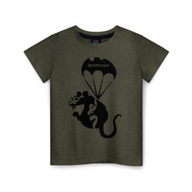 Детская футболка хлопок с принтом Rat with parachute (Banksy) в Белгороде, 100% хлопок | круглый вырез горловины, полуприлегающий силуэт, длина до линии бедер | бэнкси | граффити | грызун | животные | хомяк с парашютом