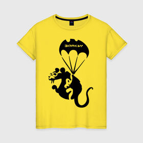 Женская футболка хлопок с принтом Rat with parachute (Banksy) в Белгороде, 100% хлопок | прямой крой, круглый вырез горловины, длина до линии бедер, слегка спущенное плечо | бэнкси | граффити | грызун | животные | хомяк с парашютом