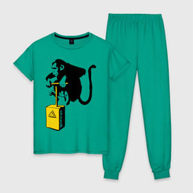 Женская пижама хлопок с принтом TNT monkey (Banksy) в Белгороде, 100% хлопок | брюки и футболка прямого кроя, без карманов, на брюках мягкая резинка на поясе и по низу штанин | бэнкси | граффити | животные | обезьяна
