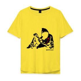 Мужская футболка хлопок Oversize с принтом Раненый парень (Banksy) в Белгороде, 100% хлопок | свободный крой, круглый ворот, “спинка” длиннее передней части | Тематика изображения на принте: бэнкси | граффити | кровь | парень | рана | силуэт