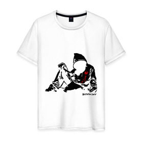 Мужская футболка хлопок с принтом Раненый парень (Banksy) в Белгороде, 100% хлопок | прямой крой, круглый вырез горловины, длина до линии бедер, слегка спущенное плечо. | бэнкси | граффити | кровь | парень | рана | силуэт