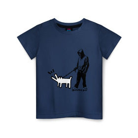 Детская футболка хлопок с принтом Парень с собакой (Banksy) в Белгороде, 100% хлопок | круглый вырез горловины, полуприлегающий силуэт, длина до линии бедер | Тематика изображения на принте: dog | бэнкси | граффити | собака