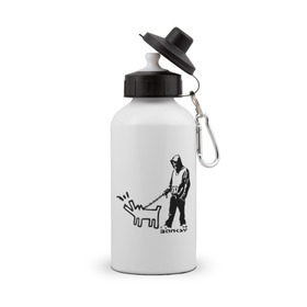Бутылка спортивная с принтом Парень с собакой (Banksy) в Белгороде, металл | емкость — 500 мл, в комплекте две пластиковые крышки и карабин для крепления | Тематика изображения на принте: dog | бэнкси | граффити | собака