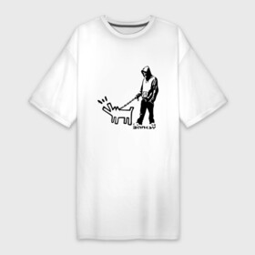 Платье-футболка хлопок с принтом Парень с собакой (Banksy) в Белгороде,  |  | Тематика изображения на принте: dog | бэнкси | граффити | собака