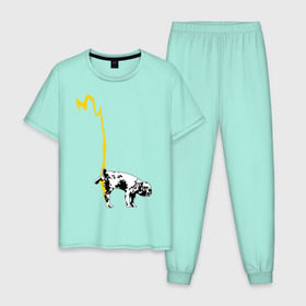 Мужская пижама хлопок с принтом Peeing dog (Banksy) в Белгороде, 100% хлопок | брюки и футболка прямого кроя, без карманов, на брюках мягкая резинка на поясе и по низу штанин
 | бульдог | бэнкси | граффити | собака